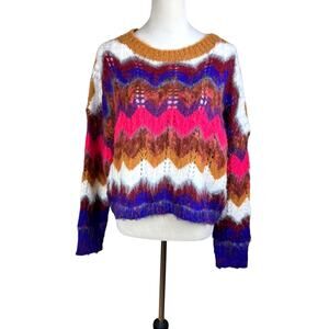 Floor NWT Womens Multicolor Wool Blend Long Sleeve Chevron Crew Neck Sweater
